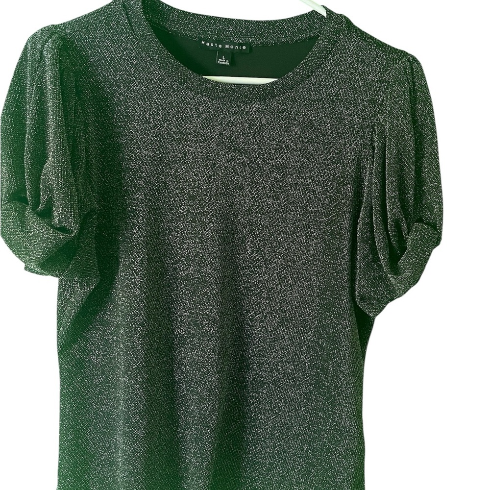 Haute Monde Shimmering Black Puff Sleeve Blouse